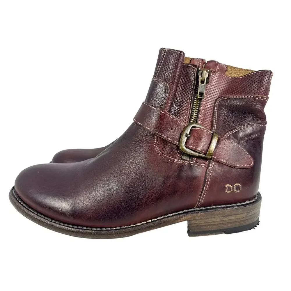 Bed Stu Becca Ankle Boots Double Zip Scarlet Leather Vibram Sole